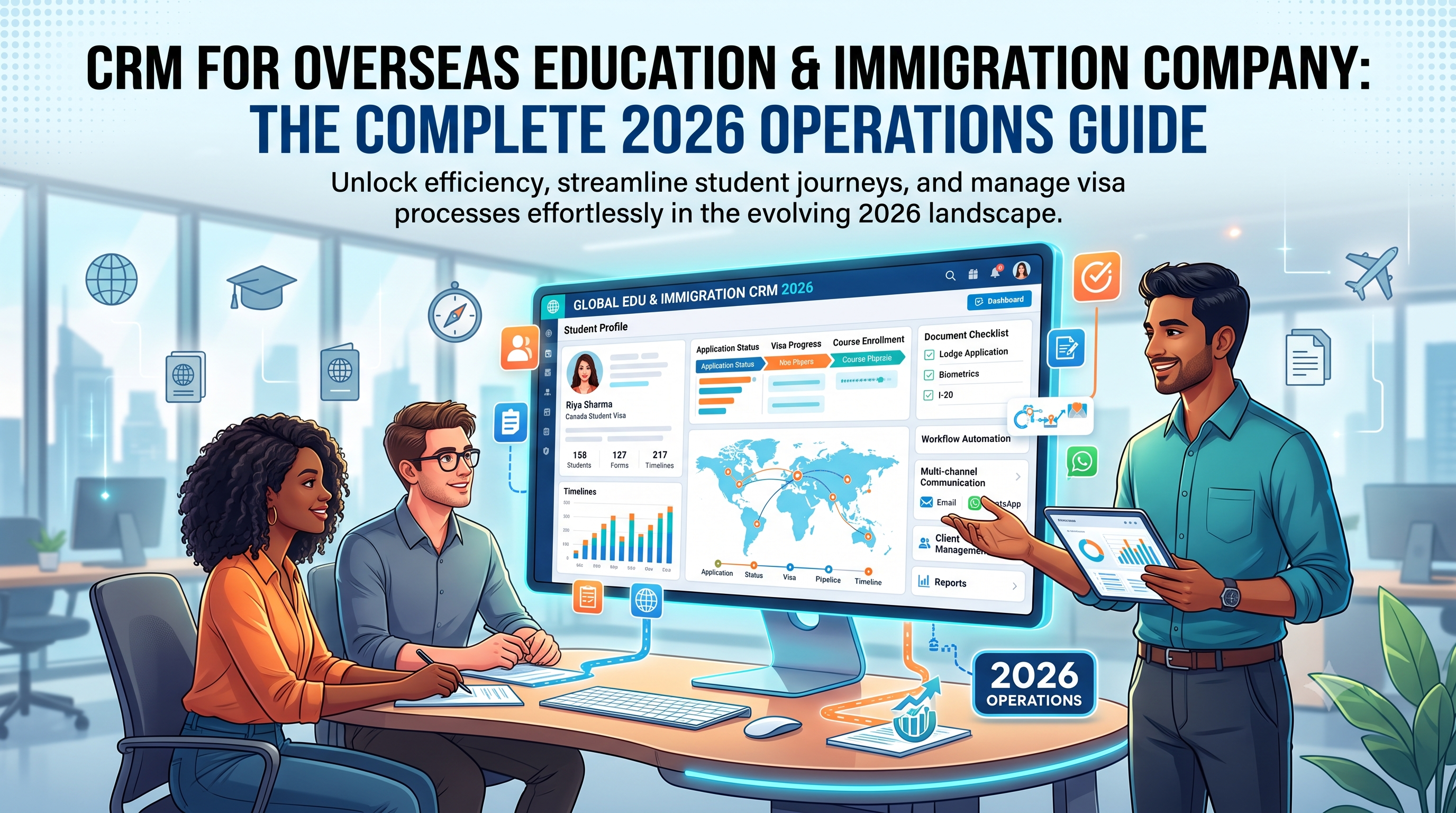 CRM for Overseas Education and Immigration Company: The Complete 2026 Operations Guide Running a single-desk consultancy and running an overseas education and immigration company are two different jobs. A company has branches, a sales floor, a commission structure for agents, compliance obligations across two or three countries, and a founder who needs one dashboard instead of five WhatsApp groups. A CRM for overseas education and immigration company is built for that second job — not for one counsellor managing forty files, but for an organisation managing forty counsellors. This guide is written for owners, operations heads, and franchise managers who are past the "should we get a CRM" question and are now deciding what a company-grade system actually needs to do: manage branches, manage agents, manage compliance, and produce numbers the founder can trust without chasing five team leads for an update. What a Company-Grade Overseas Education and Immigration CRM Actually Is A generic CRM tracks contacts and deals. An immigration company CRM software platform tracks something closer to a supply chain: a lead enters through a branch or an agent, moves through counselling, document collection, university or program selection, application submission, visa filing, and — months later — a payout or commission event. Every stage touches a different person, sometimes a different office, sometimes a different country's compliance rules. For a company (as opposed to a solo consultant), the system has to answer questions that only make sense at organisational scale: Which branch is converting leads fastest, and which one is bleeding them? Which agent's referrals actually enrol, versus which ones just generate noise? Who touched this student's file last, and when? What's our total outstanding commission liability to sub-agents this quarter? Are all our branches following the same visa document checklist, or is one office cutting corners? A tool built only for a single consultant's desk cannot answer these. A CRM for education and immigration business operations has to be built around branches, roles, and money flowing between them — not just a contact list with reminders attached. Why Companies Outgrow Consultant-Level Tools Most overseas education and immigration companies start on spreadsheets, then move to a basic CRM meant for one desk, then hit a wall around 15–20 staff or 3+ branches. The wall looks like this: Visibility collapses. The founder can no longer see what's happening across branches without asking each manager individually. Reports arrive late, in different formats, sometimes with different numbers for the same month. Compliance becomes inconsistent. One branch stores passport copies in a shared drive, another emails them, a third keeps them on a counsellor's laptop. When a regulator or partner university asks for an audit trail, there isn't one. Commission disputes multiply. Sub-agents and franchise partners argue over who gets credit for a lead that touched two offices. Without a single source of truth on lead ownership, these disputes eat management time every month. Growth stalls at hiring. Every new branch needs its own spreadsheet system rebuilt from scratch, and every new counsellor takes weeks to learn "how we do things here" because nothing is standardised in software. This is the point where companies specifically search for multi-branch education consultancy CRM solutions rather than single-user tools — because the problem has stopped being "I need reminders" and become "I need one operating system for the whole business." Core Modules an Overseas Education and Immigration Company Needs 1. Branch and Team Structure The CRM should mirror how the company is actually organised — head office, regional branches, and individual desks — not force everyone into one flat list of leads. Look for: Role-based access so a branch manager sees their branch, a counsellor sees their own students, and only head office sees everything. Branch-wise lead assignment rules, so inbound enquiries route automatically to the right office by geography or language. Cross-branch transfer logs, so when a student moves offices (a common scenario when a family relocates), ownership history stays intact instead of vanishing. 2. Agent and Sub-Agent Management Software Built In Most companies in this sector don't only sell direct — they run a network of freelance counsellors, sub-agents, and referral partners. This is where a plain consultant CRM falls apart and a proper agent and sub-agent management software module matters: A separate login for each agent so they can submit and track their own referrals without seeing the company's full database. Automatic commission calculation tied to enrolment or visa-grant milestones, not manual month-end spreadsheet reconciliation. Agent performance ranking — conversion rate, average processing time, complaint rate — so the company can identify which partners are worth investing more in and which are costing more than they bring. Territory or institution assignment, to stop two agents fighting over the same lead. 3. Application and Visa Case Management This is the operational backbone. A visa and immigration case management software layer inside the CRM needs to track, per student, per destination country: Every application submitted, its stage, and its deadline Country-specific checklists (a UK Student visa file looks nothing like a Canada Study Permit file, and both look nothing like a skilled-migration case) Interview scheduling and outcome notes Post-decision actions — visa grant, refusal, RFI (request for information) — with automatic next-step tasks created Because a company handles both education placement and immigration/visa work, the CRM should support both types of case in one file rather than forcing staff to maintain the student record in one system and the visa record in another. 4. Document Vault With Audit Trail Passports, transcripts, bank statements, offer letters, sponsorship declarations — these are sensitive documents, and for a company (not a solo desk), an audit trail matters for compliance and for resolving disputes ("who approved this document for submission?"). Company-grade document handling should include: Version history per document Expiry tracking (passports, police clearances, test scores) with automated alerts to both staff and student Permission tiers — some documents visible only to senior staff A student-facing upload portal so files don't sit in personal inboxes 5. Communication Logged Centrally When five counsellors across three branches are messaging the same family on WhatsApp, email, and phone, a company needs every message logged against the student's file — not scattered across personal devices. This protects the company if a staff member leaves (nothing walks out the door with them) and keeps communication consistent if a file is handed to a different counsellor mid-process. 6. Financial and Commission Reporting Beyond individual application fees, a company tracks: revenue per branch, revenue per source (direct vs. agent), commission payable to sub-agents, commission receivable from partner universities, and gross margin per student once all costs are counted. This financial layer is what turns a CRM from a task tracker into an actual management tool for the business owner. 7. Company-Wide Analytics and Dashboards The founder-level view should answer, without a single phone call: total leads this month by branch, conversion rate by branch and by counsellor, visa success rate by country and by staff member, and outstanding commission liability. This is the difference between running the company by instinct and running it by numbers. Choosing Between Consultant CRM Tools and Company-Grade Platforms Many products on the market are strong for a single desk but weren't designed with branch hierarchies, agent portals, or company-wide financial reporting as first-class features — they get bolted on later. Before committing, an owner should test a shortlist against five practical questions: Can I create a second branch and assign a manager to it in under ten minutes, without support tickets? Can I give an external sub-agent a login that shows only their own referrals? Does the commission engine calculate payouts automatically, or does someone still export to Excel every month? Can I run one report showing every branch's conversion rate side by side? Does the visa case module differentiate between education and skilled-migration case types, or is everything forced into one generic "application" object? If the answer to more than one of these is "not really, but we could customise it," that's a sign the platform was built for consultants, not for companies, and the customisation cost will keep recurring as the business grows. SmartX CRM's B2B sub-agent management module was built specifically around question 2 and 3 above — partner portals with milestone-based commission tracking rather than a manual spreadsheet layered on top of a generic CRM. Setting Up a CRM Across Multiple Branches: A Practical Rollout Plan Phase 1 — Map the current business, not the ideal one (Week 1) Document how leads actually flow today, branch by branch. Owners are often surprised that "the same process" is really three different informal processes once you look closely. This map becomes the blueprint for how branches will be structured in the CRM. Phase 2 — Pilot with one branch (Week 2–3) Run the full workflow — lead capture through to visa filing — in the CRM with a single branch before rolling it out company-wide. This surfaces configuration gaps (missing document types, wrong checklist for a destination country) while the blast radius is small. Phase 3 — Standardise, then expand (Week 4–6) Fix what the pilot exposed, lock in a standard checklist and workflow, then bring on the remaining branches together rather than one at a time — a staggered rollout across many branches tends to create version drift, where each branch quietly starts doing things its own way again. Phase 4 — Bring agents and sub-agents in (Week 6–8) Once internal staff are comfortable, onboard external partners with their limited-access portal. Set commission rules explicitly in writing before activating automatic payout calculation, so there's no ambiguity later. Phase 5 — Turn on company-wide reporting (Month 2+) Only start relying on cross-branch dashboards once at least a full month of clean data exists — early data from a rollout is usually messy and shouldn't be used for real performance decisions yet. Common Mistakes Companies Make When Adopting a CRM Buying a consultant tool and trying to force company structure onto it. This is the single most expensive mistake — it looks cheaper on the pricing page and costs more in customisation and workaround-building within six months. Skipping agent onboarding training. Sub-agents are often the least CRM-literate part of the network, and a confusing partner portal leads them straight back to sending leads over WhatsApp, defeating the whole point of tracking them centrally. Not defining commission rules before go-live. Once automatic calculation is switched on with vague rules, disputes get harder to resolve because "the system said so" carries weight even when the rule was wrong. Letting every branch keep its own document checklist. Consistency across branches is what makes company-wide compliance reporting possible. If each office defines its own visa checklist, head office loses the ability to audit anything reliably. Treating the rollout as an IT project instead of a change-management project. The software is the easy part. Getting forty staff across five branches to actually use it the same way is the real work, and it needs a named internal owner, not just a vendor contact. What Good ROI Looks Like for a Multi-Branch Company Individual consultants measure ROI in hours saved. Companies should measure it differently, because the value compounds across branches: Reduced commission disputes — a visible, rule-based calculation removes the monthly argument between head office and partner agents. Faster new-branch setup — once one branch is configured well, opening branch two or three should take days, not weeks, because the template already exists. Consistent compliance posture — every branch storing documents the same way, with the same expiry tracking, materially reduces the company's regulatory and reputational risk. Better hiring outcomes — new counsellors ramp up faster when the CRM enforces the company's process, rather than each senior staff member teaching their own version informally. Real visibility for decision-making — a founder who can see branch-by-branch conversion and visa-success data can actually decide where to invest, rather than guessing based on whichever branch manager complains loudest. Data Security and Compliance for a Multi-Country Operation A company handling passports, financial records, and immigration documents across several countries carries a heavier compliance burden than a single desk. This becomes more pressing once the business operates across borders — a company with offices or clients in Australia, India, and Malaysia, for example, has to account for more than one data-protection regime at once, and the CRM should not be the weak point. At minimum, a company-grade platform should offer: Encrypted storage for documents and personal data, both at rest and in transit Role-based access so document visibility matches seniority and need-to-know, not a flat "everyone sees everything" default A clear audit trail showing who viewed, edited, or submitted a document and when Data retention and deletion controls, so records for a closed case can be handled according to the company's policy rather than sitting indefinitely Regional data residency options where a partner university, government body, or client contract requires it None of this is exotic — it is the baseline any company handling passports and visa files should expect from a vendor before signing. Owners should ask vendors directly where data is hosted and whether the platform has been reviewed for compliance with the data-protection rules of every country the company operates in, rather than assuming a generic "we're secure" answer covers it. Comparing Deployment Models: Single-Tenant vs. Shared Platform Companies evaluating a CRM for education and immigration business operations at scale often face a further choice: a shared multi-tenant platform (the vendor's standard product, used by many companies) versus a dedicated instance built closer to the company's exact structure. A shared platform is faster to deploy and cheaper month to month, and it suits most companies well — branch and agent management, visa case tracking, and reporting are largely the same problem across the industry, so a mature shared product usually already covers 90% of what a company needs. A dedicated or heavily customised deployment makes sense mainly for larger groups with unusual structures — a franchise network with strict brand-level data segregation requirements, for instance, or a company running a proprietary visa-tracking integration with a government portal that isn't standard in the market. For most companies below enterprise scale, the shared platform route reaches full productivity faster and avoids the ongoing cost of maintaining custom code. What to Ask Before Signing a Contract Beyond the five workflow questions raised earlier, owners negotiating a company-wide contract should get clear, written answers on: Per-branch or per-agent pricing — does adding a new branch or sub-agent trigger a new negotiation, or is the pricing structure predictable as the company grows? Data ownership on exit — if the company switches vendors later, can the full dataset, including document files and communication logs, be exported cleanly? Uptime and support commitments — what is the actual response time for a support ticket during peak intake season, not just the marketing page's stated average? Feature roadmap input — does the vendor take feedback from company-tier customers seriously, or only from its largest accounts? Onboarding ownership — who on the vendor's side is responsible for getting all branches live, and what happens if that person changes mid-rollout? Getting these in writing before signing avoids the more common source of dissatisfaction with company-wide software purchases: not the product itself, but ambiguity in what was promised during the sales process. A Realistic Example: Scaling From One Office to a Regional Network Consider a company that starts as a single Melbourne office handling both study-abroad placement and skilled-migration visa work. In its first two years it opens a second branch in Sydney and begins working with a handful of independent counsellors across regional Australia who refer clients for a commission. On a single-desk CRM, this growth creates exactly the friction described earlier: the Sydney branch keeps its own spreadsheet for a few months before someone notices the numbers don't match head office's. Referral counsellors email leads in manually, and commission gets calculated by hand at month end, with occasional disagreement over which office actually closed a shared referral. Moving to a company-grade CRM before opening branch three addresses each of these directly: Sydney is set up as a branch in the same system from day one, referral counsellors get their own portal instead of emailing leads, and commission is calculated automatically against an agreed rule set. When branch three opens a year later, the template already exists — new branch setup becomes a configuration task measured in days, not a rebuild from scratch. This is the pattern company-grade software is meant to support: each additional branch or partner should get cheaper and faster to bring online, not harder. Frequently Asked Questions What makes a CRM suitable for a company rather than a single consultant? Branch hierarchy, role-based access, an agent/sub-agent portal with commission automation, and company-wide reporting are the features that separate a company-grade overseas education company management software from a tool built for one desk. A single-consultant CRM can often be adapted with workarounds, but those workarounds tend to break down once the company passes a handful of branches or partners. Can one CRM handle both education placement and immigration/visa case types? Yes, and for a combined-service company it should. Look specifically for a system that treats education applications and visa/immigration cases as distinct case types with their own checklists and stages, rather than forcing both into one generic "application" record. How do sub-agent portals work in an immigration company CRM software platform? Sub-agents get a restricted login that shows only the leads and cases they've referred. They can update progress and see commission status without visibility into the company's full database, protecting both client confidentiality and the company's other partner relationships. Is commission automation reliable enough to replace manual calculation? It's reliable once the underlying rules are configured precisely and tested against a few real cases before go-live. The failure point is almost always ambiguous rule-setting at the start, not the software itself. How long does a multi-branch rollout typically take? A single-branch pilot can be live within one to two weeks. Bringing the rest of an established multi-branch company fully onto the system, including agent onboarding and clean company-wide reporting, typically takes six to eight weeks when following a phased plan rather than a single company-wide switch-over. What's the biggest difference between running a franchise CRM for education consultants versus an owned multi-branch model? Franchise setups usually need stricter data segregation — each franchisee should see only their own territory's data — plus a centralised brand-level reporting layer for the franchisor. Owned multi-branch companies can share more visibility internally since every branch belongs to the same legal entity. Should a growing company choose a shared platform or a custom-built CRM? For most companies, a mature shared platform reaches full productivity faster and costs less to maintain over time, since branch management, agent portals, and visa case tracking are largely solved problems in the industry already. Custom builds tend to make sense only for larger networks with unusual structural or integration requirements that a standard product genuinely can't accommodate. Who inside the company should own the CRM rollout? Ideally a named operations lead, not the founder alone and not left entirely to the vendor. The vendor can configure the system, but getting every branch and every counsellor to actually follow the same process day to day is an internal change-management responsibility that needs a clear owner with the authority to enforce it. Conclusion A CRM for overseas education and immigration company operations is not the same purchase as a CRM for an individual consultant, even though the two are often marketed side by side. The company version has to hold branch structure, agent networks, financial reporting, and compliance consistency together in one system — and it has to keep holding that structure as the company adds its fifth branch, its twentieth sub-agent, or its first franchise partner. Owners evaluating options should test any shortlisted platform against the five practical questions in this guide before signing a contract, and should budget the rollout as a change-management project, not just a software purchase. Done properly, the payoff isn't just time saved per counsellor — it's a business the founder can actually see and run from one dashboard, branch by branch, agent by agent. If the company also needs the deeper feature list for individual counsellor workflows — lead scoring, document vaults, visa checklists in full detail — the companion guide on CRM for study abroad and immigration consultancy covers that ground. For company owners specifically weighing partner-network growth, the B2B sub-agent management page and the education lead generation resources are the two most relevant next reads.